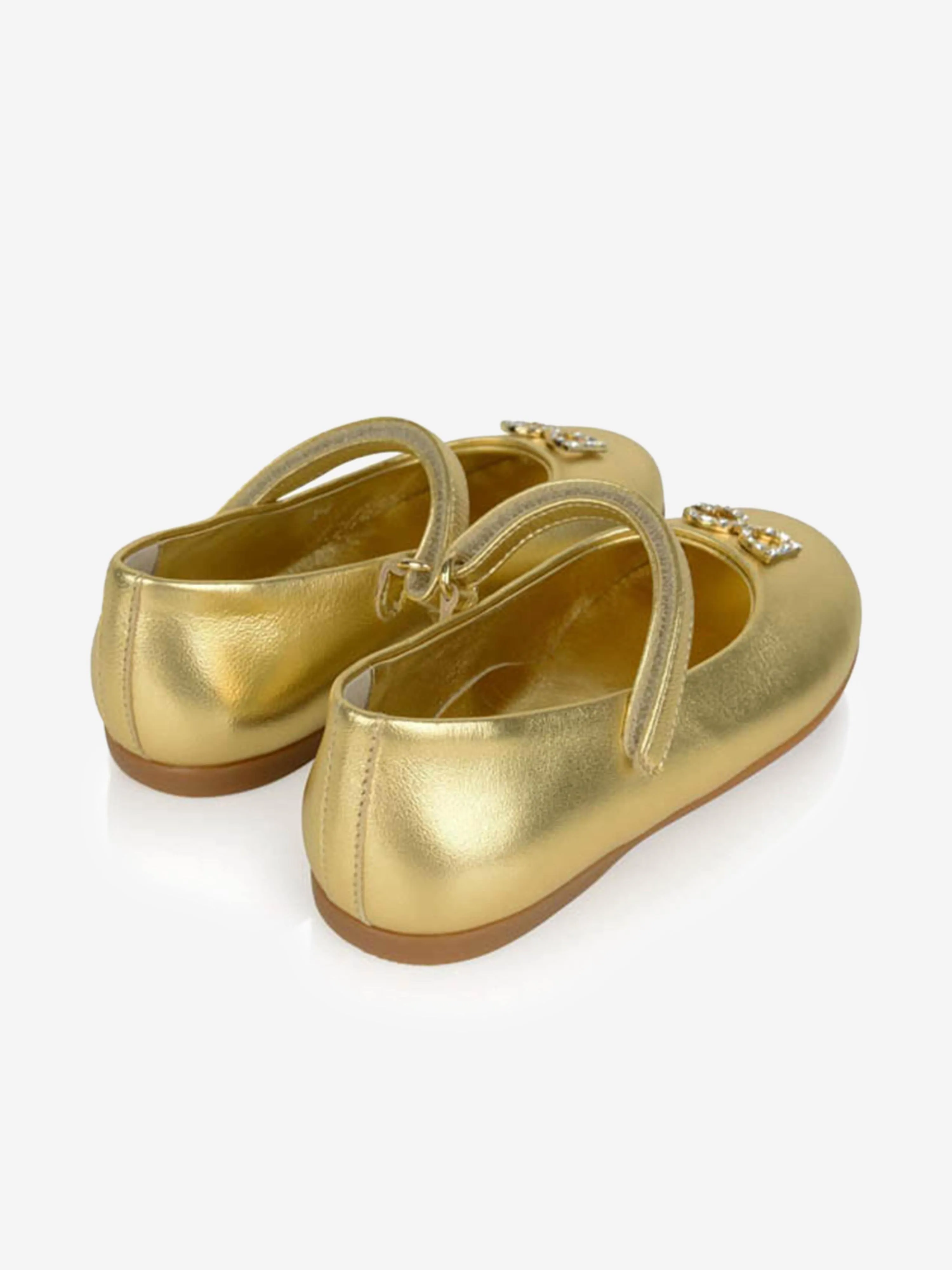 Dolce & Gabbana Girls Leather Logo Shoes in Gold