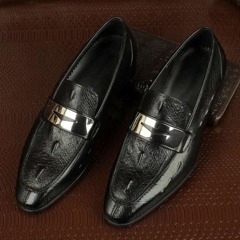 ExoticLux Alligator Texture Slip-On Pointed Toe Loafers