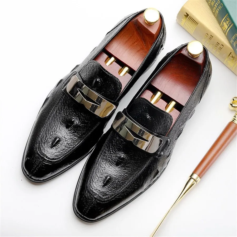 ExoticLux Alligator Texture Slip-On Pointed Toe Loafers