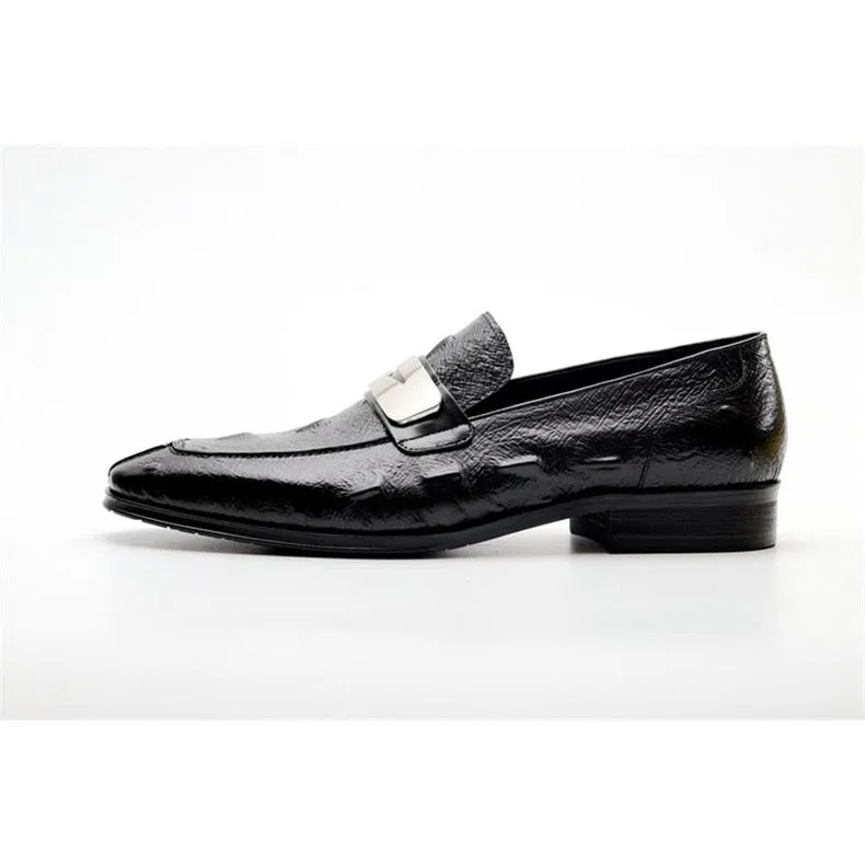 ExoticLux Alligator Texture Slip-On Pointed Toe Loafers