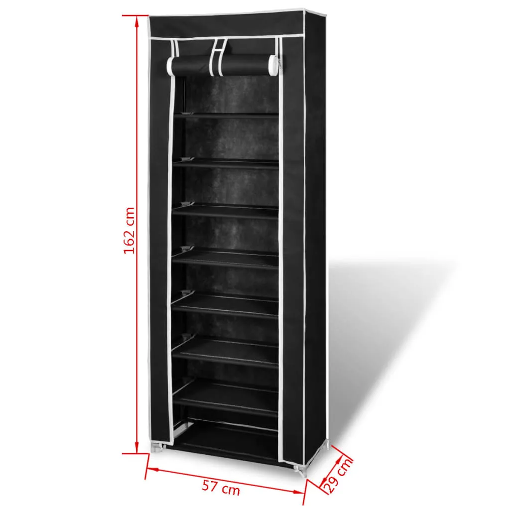 Fabric Shoe Cabinet with Cover 162 x 57 x 29 cm Black