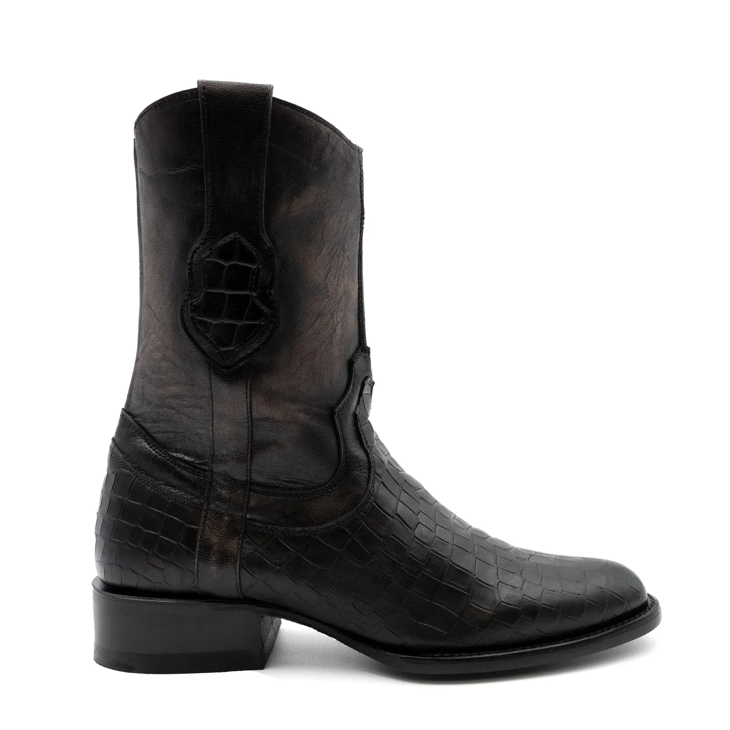 Ferrini Mens Winston R-Toe Black Leather Alligator Cowboy Boots