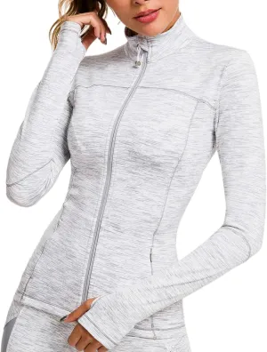 Fleecy Fitness Jacket for Women - Lightweight Full Zip Athletic Layer with Pockets and Thumb Holes