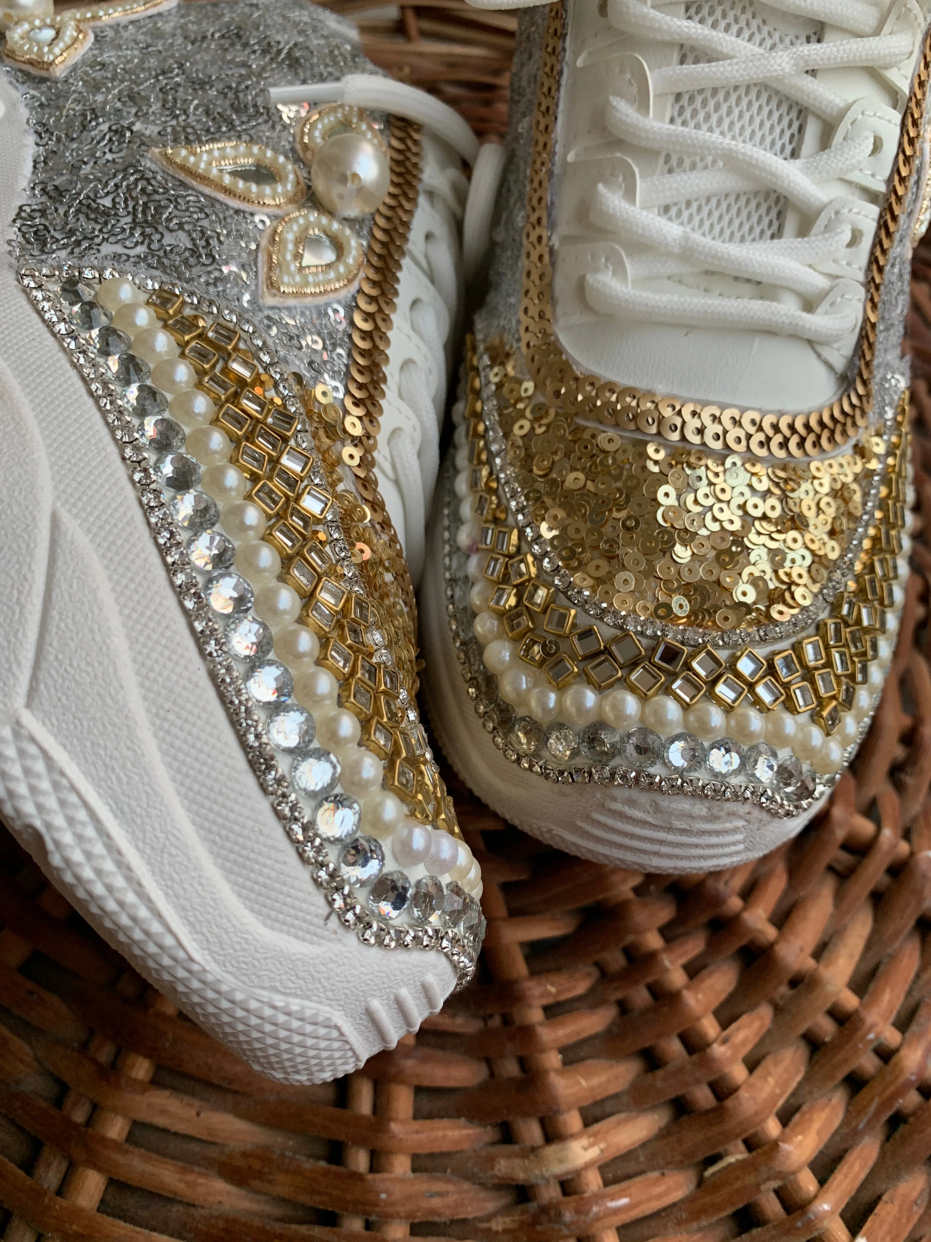 FUNKY N TRENDY dual color gold and silver sequine work sneakers for brides / bridesmaids/ gold sneakers / silver sneakers / gold shoes / silver shoes