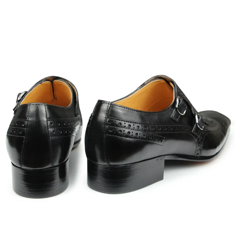 Genuine Leather Buckle Strap Pointed Toe Shoes