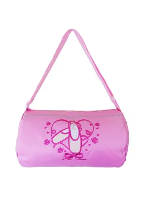 Girls Pink Ballet Shoes Rose Detailed Zippered Dance Duffle Bag