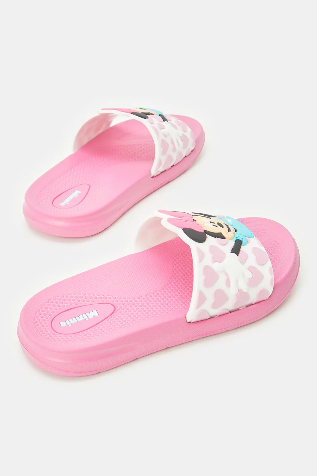 Girls Pink Embossed With Minnie Mouse Slide