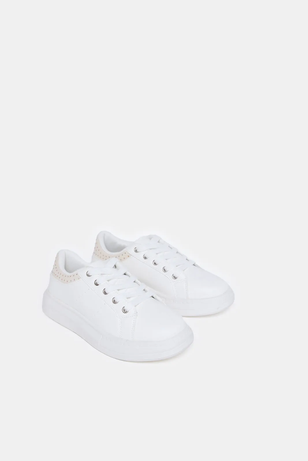 Girls White Diamante Sneakers