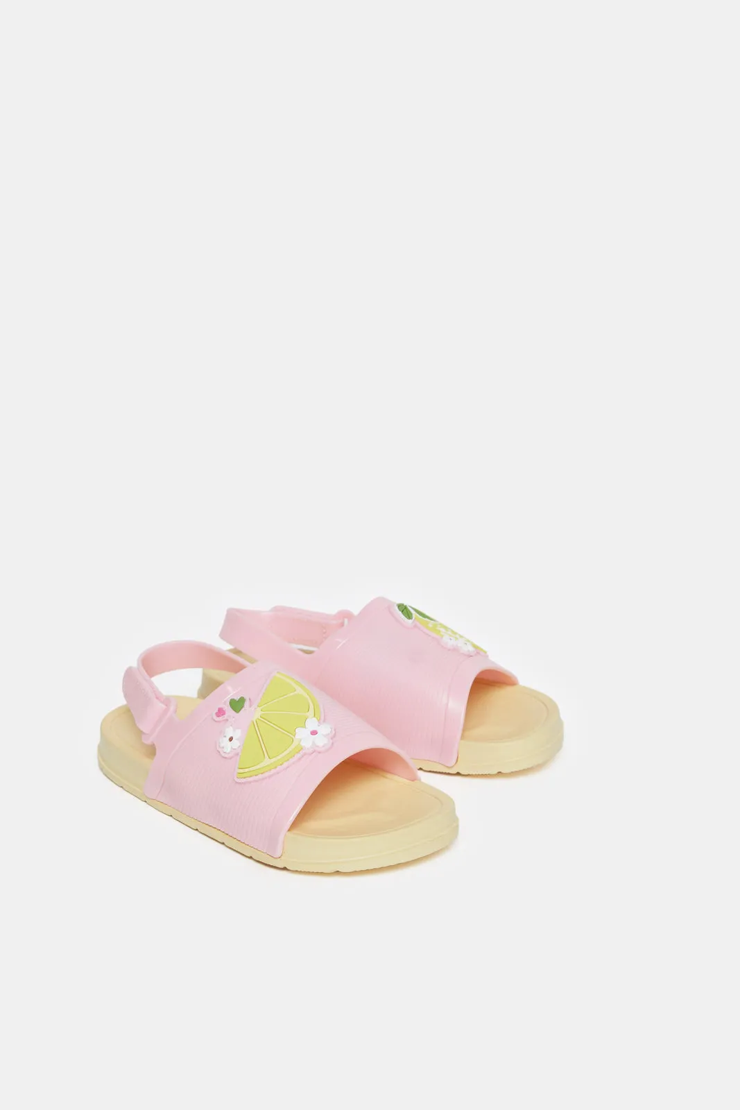 Girls Yellow And Pink Embellished Patch Slide