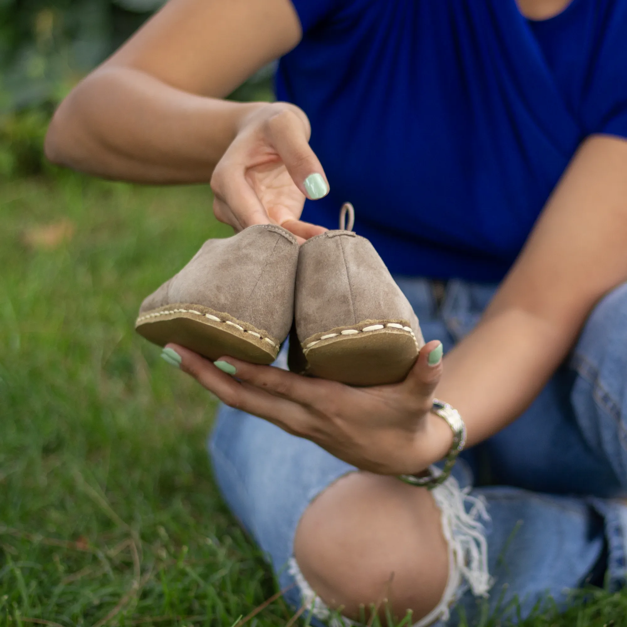 Handmade Barefoot Leather Shoes Milky Brown for Women