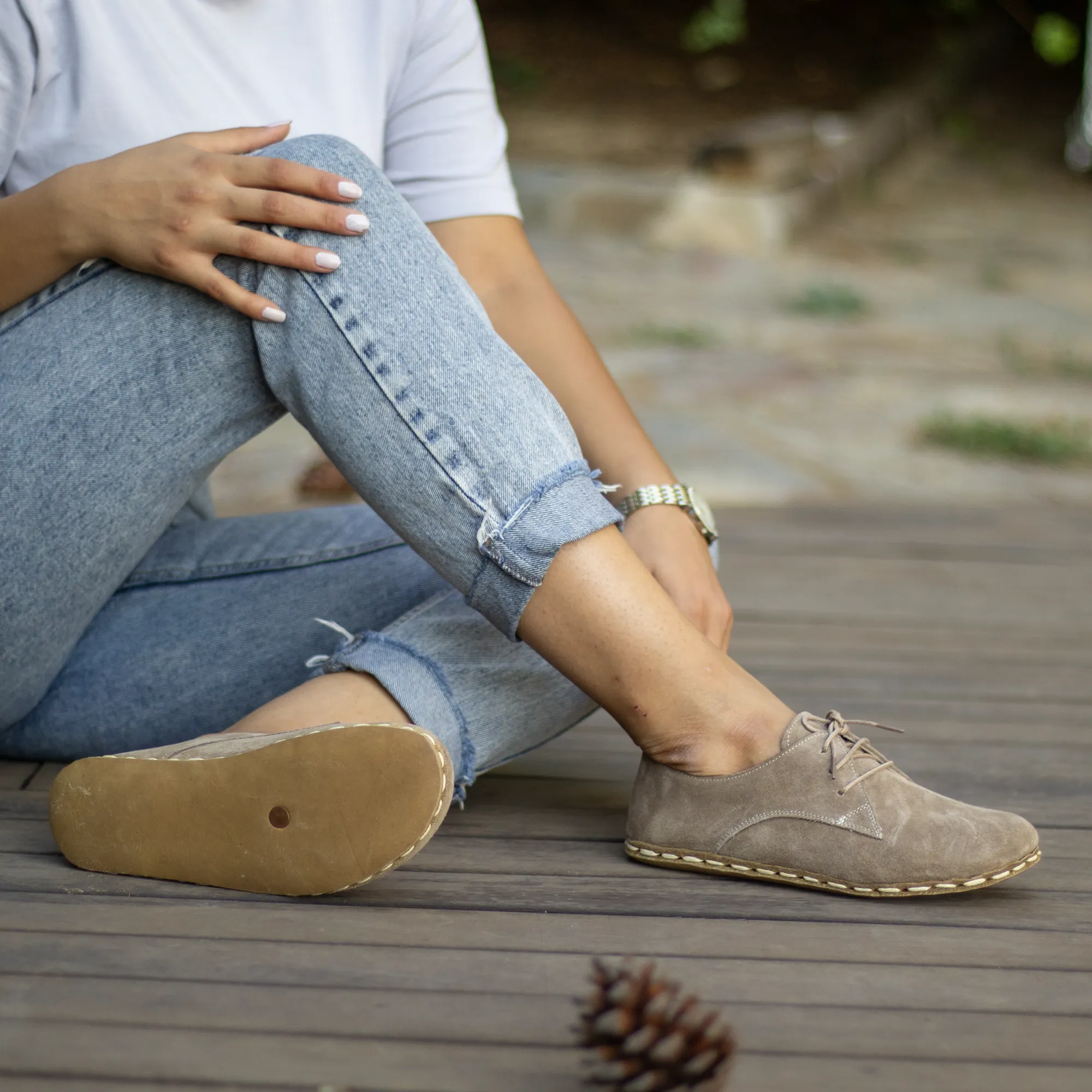 Handmade Barefoot Leather Shoes Milky Brown for Women