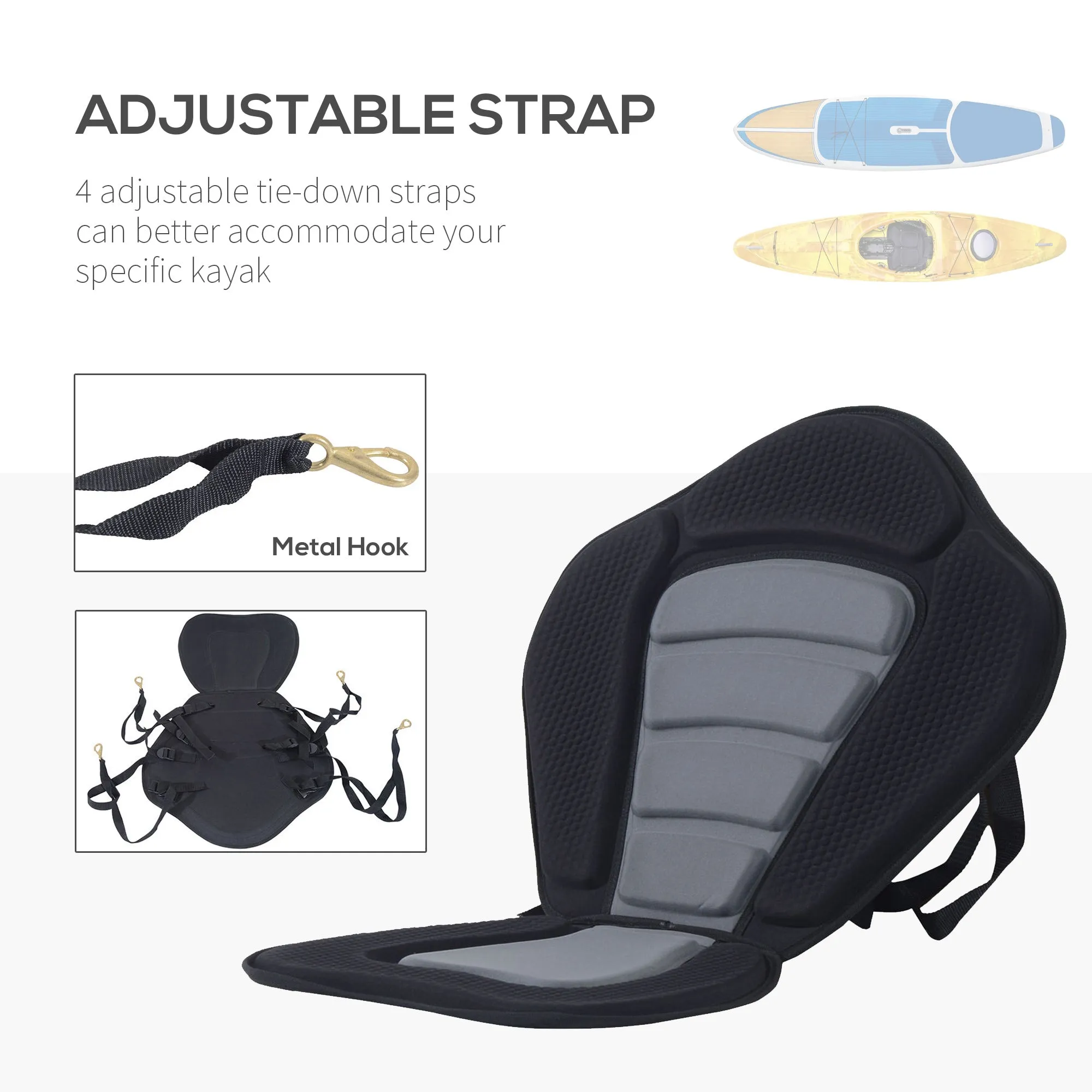 High Back Detachable Canoe/Kayak Seat-Black