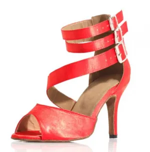 Hot Red Ballroom Dance Sandal Latin Salsa Dancing Shoes