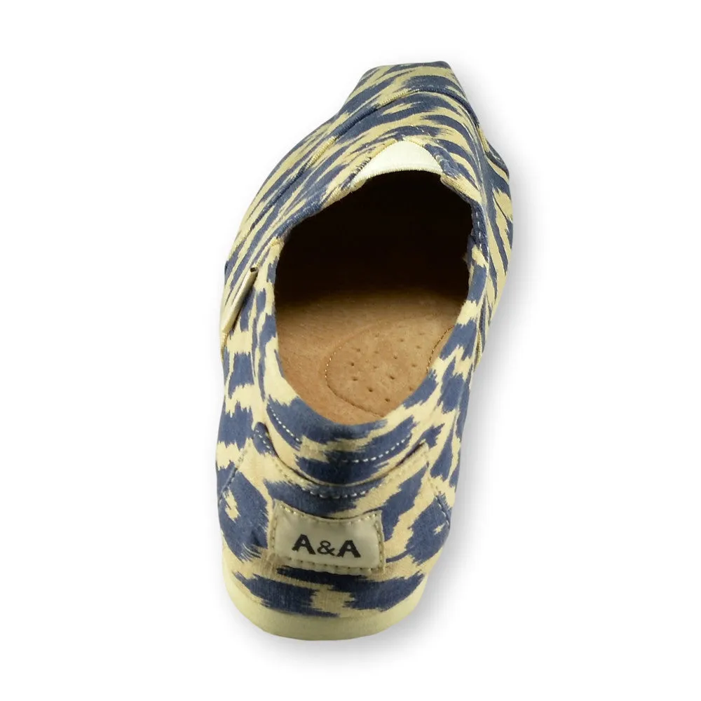 Ikat Blue Canvas Slip On Shoes for Women