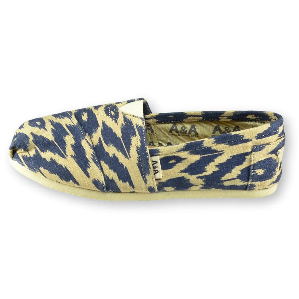 Ikat Blue Canvas Slip On Shoes for Women