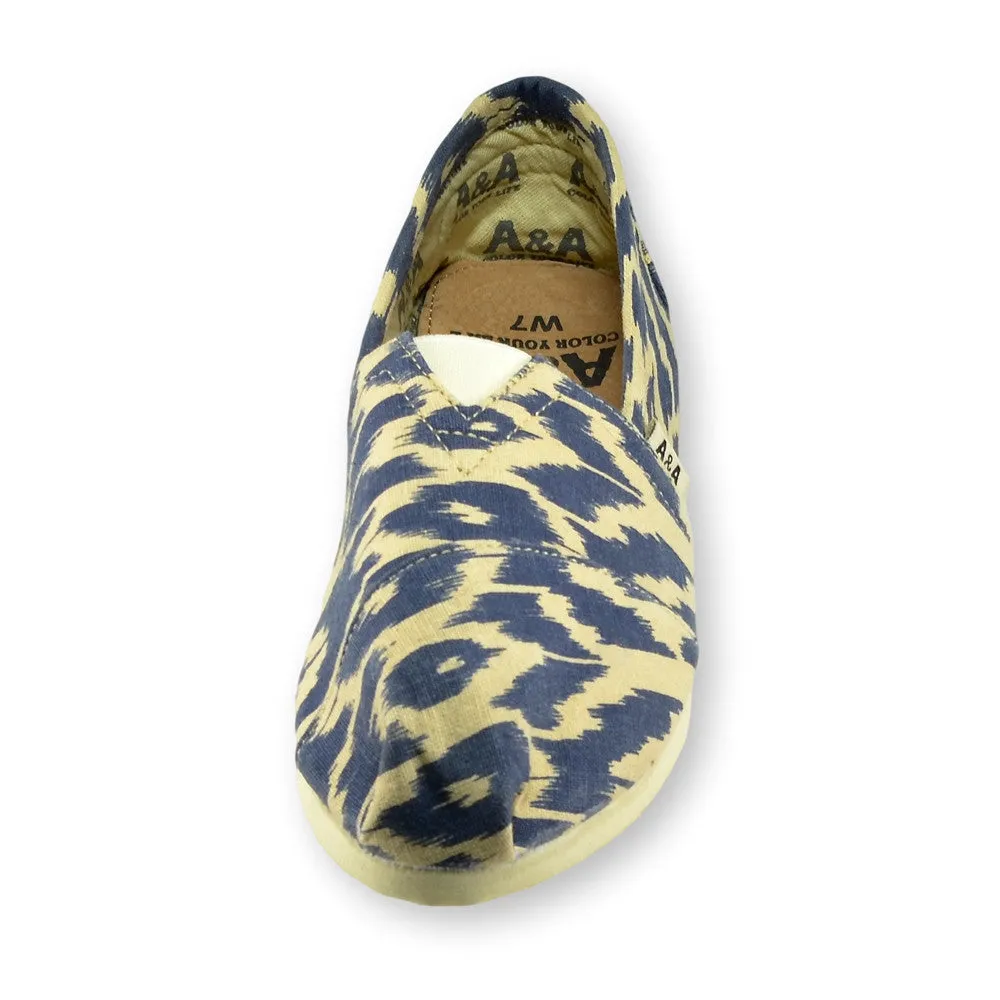 Ikat Blue Canvas Slip On Shoes for Women