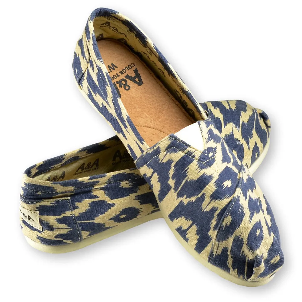 Ikat Blue Canvas Slip On Shoes for Women