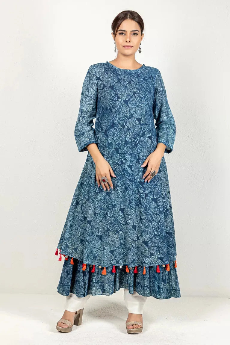 Indigo Dress In Hand Block Dabu Print