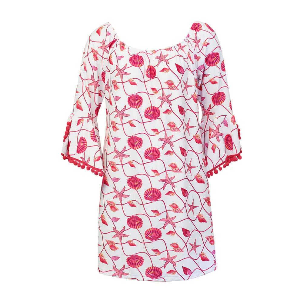 Island Trends Michelle Print Dress with Pompoms - Pink Shell Life