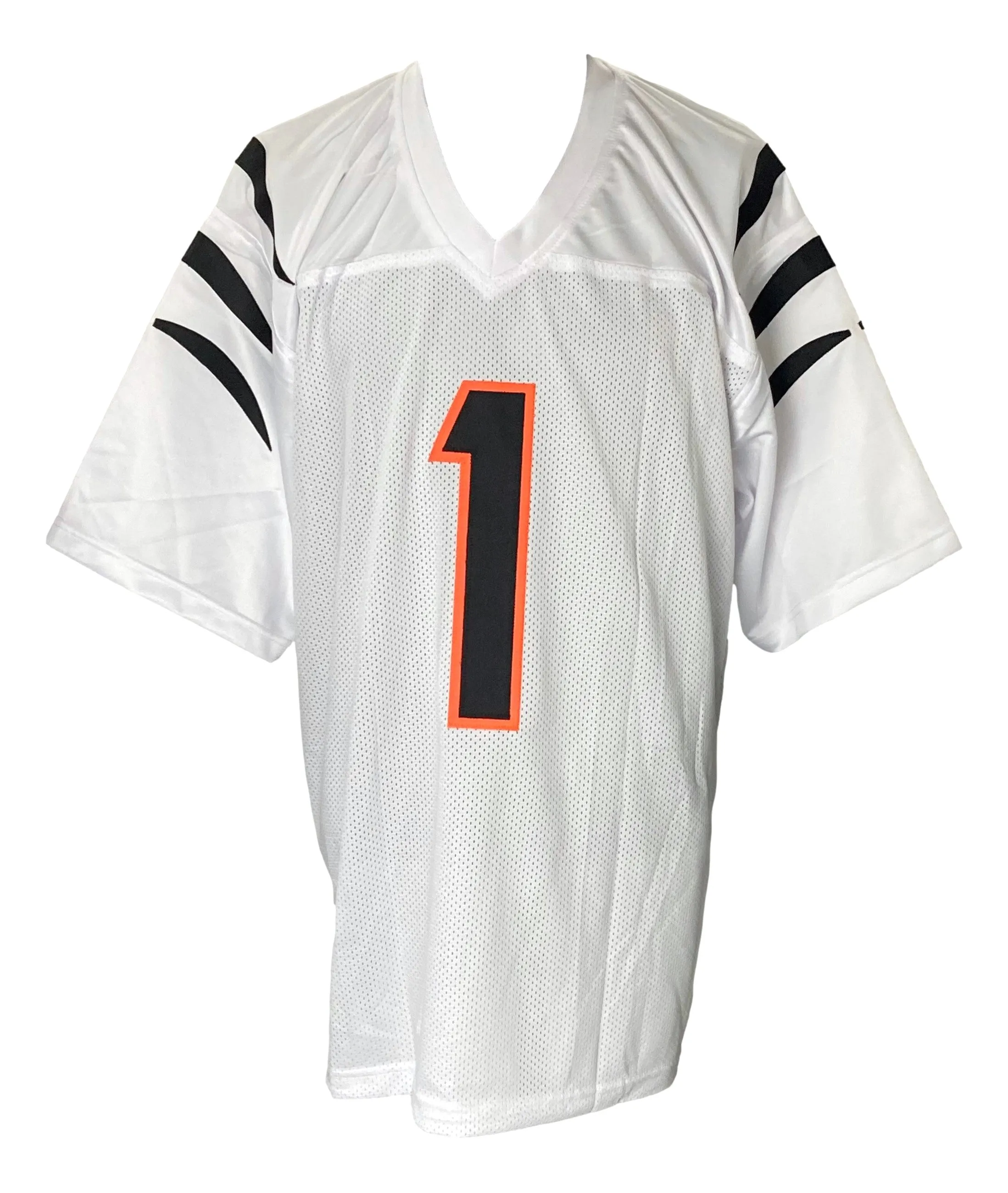 Ja'Marr Chase Signed Custom White Stripe Pro-Style Football Jersey BAS ITP