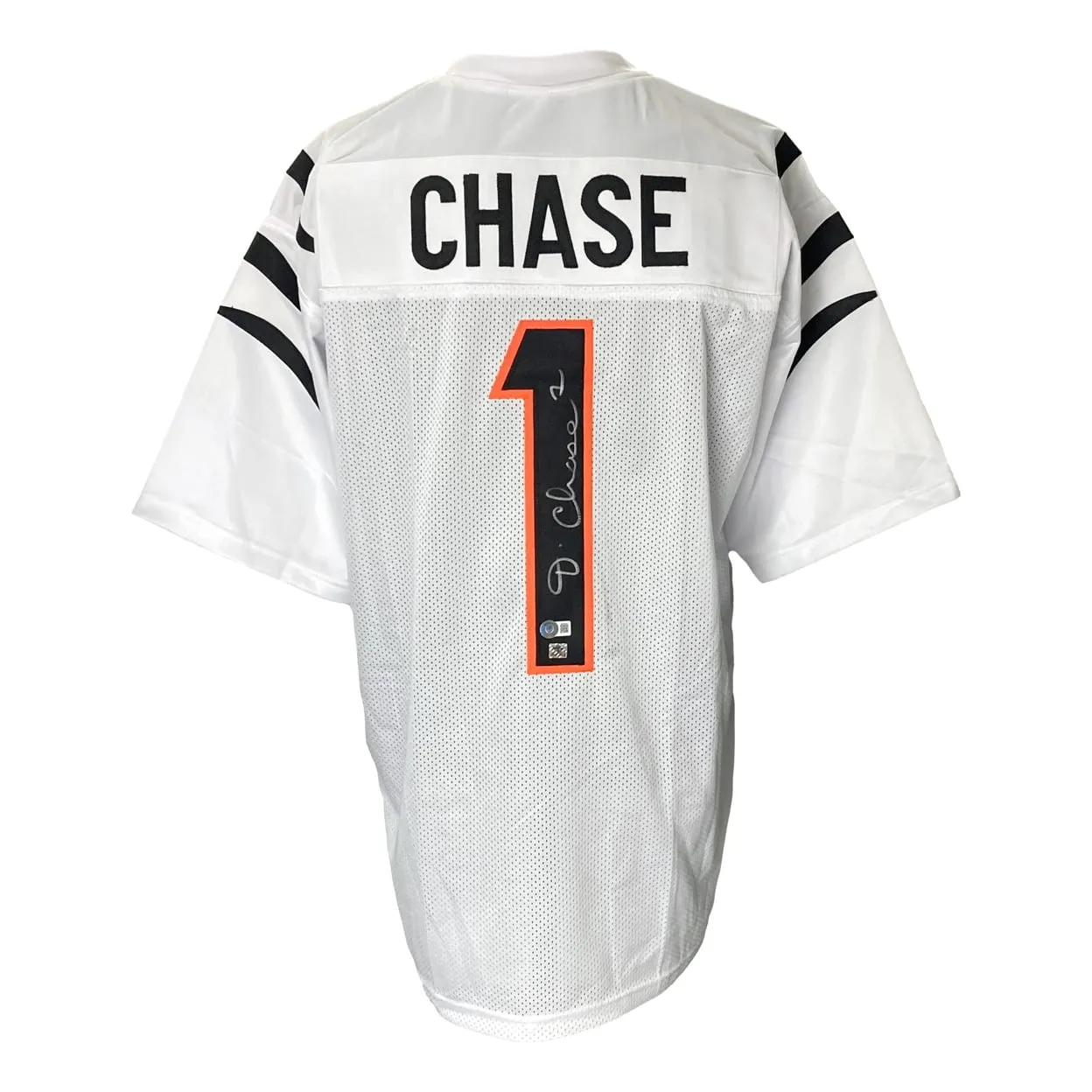 Ja'Marr Chase Signed Custom White Stripe Pro-Style Football Jersey BAS ITP