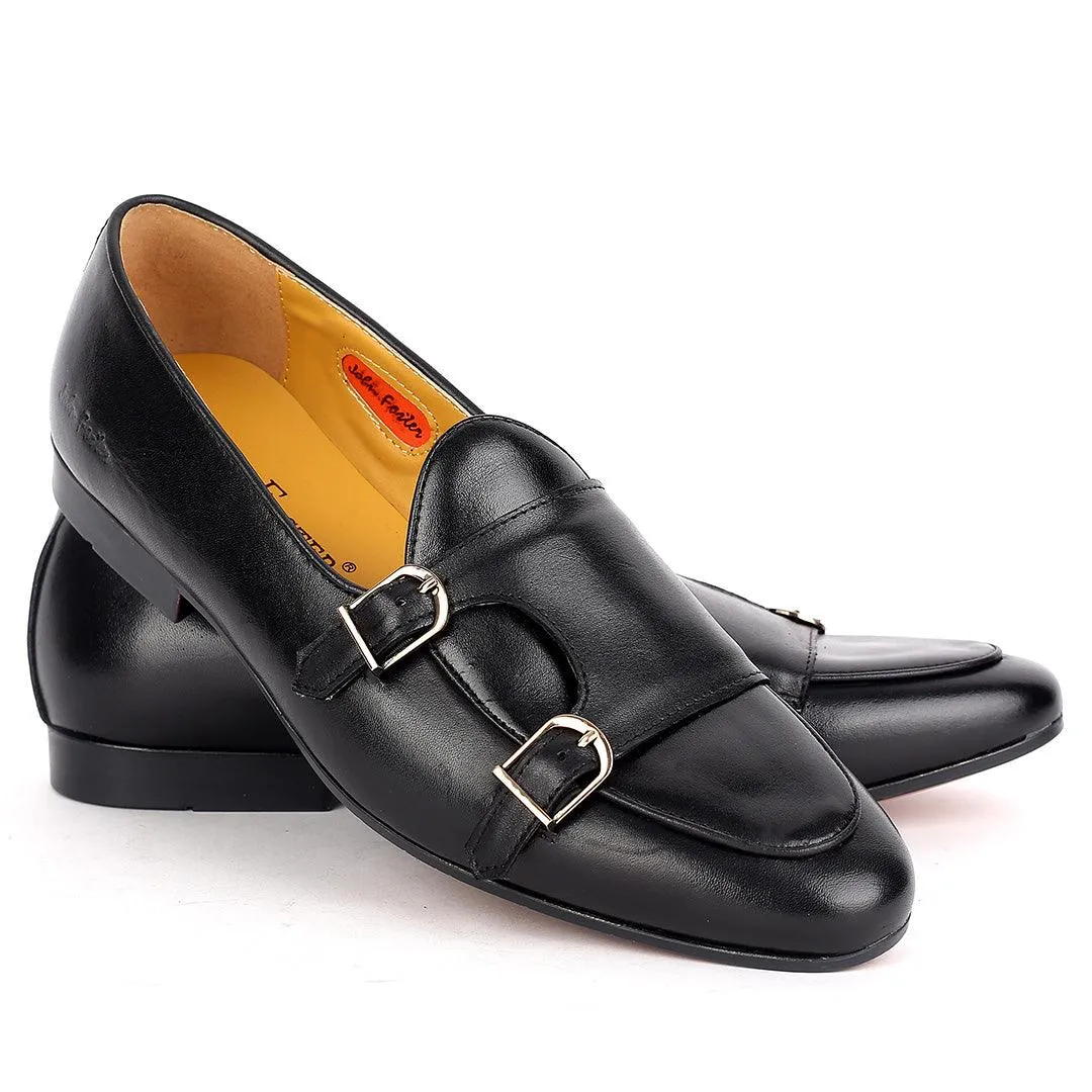 John Foster Black Leather With Monk Strap Side Buckle  Shoe