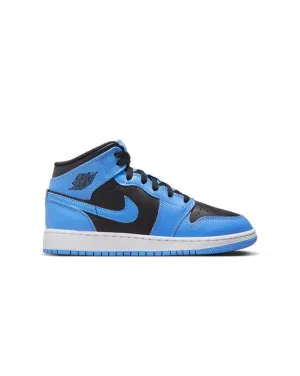 Jordan 1 Mid ( GS ) - University Blue / Black - White