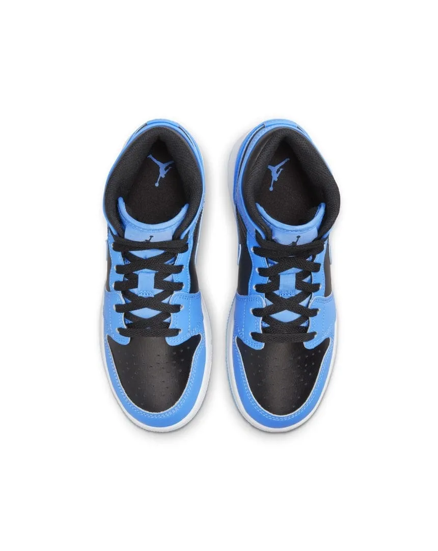 Jordan 1 Mid ( GS ) - University Blue / Black - White