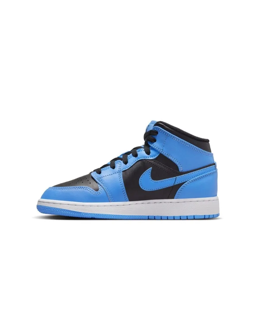 Jordan 1 Mid ( GS ) - University Blue / Black - White