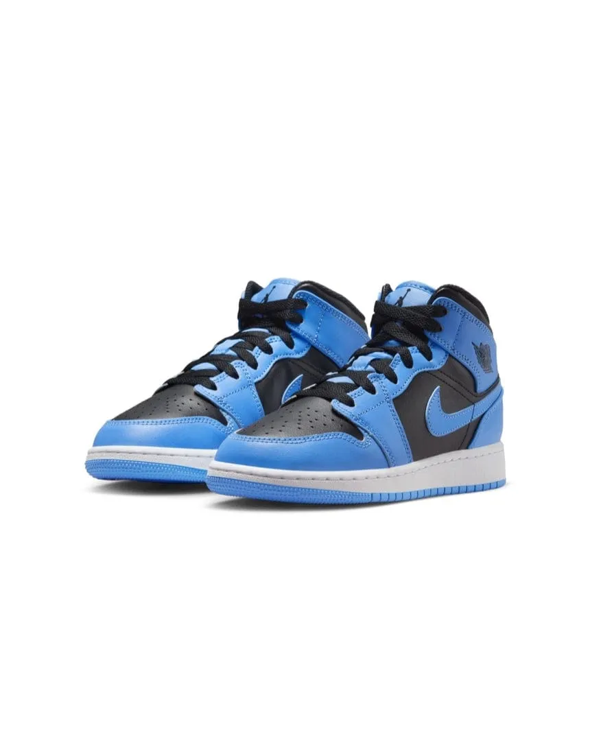 Jordan 1 Mid ( GS ) - University Blue / Black - White