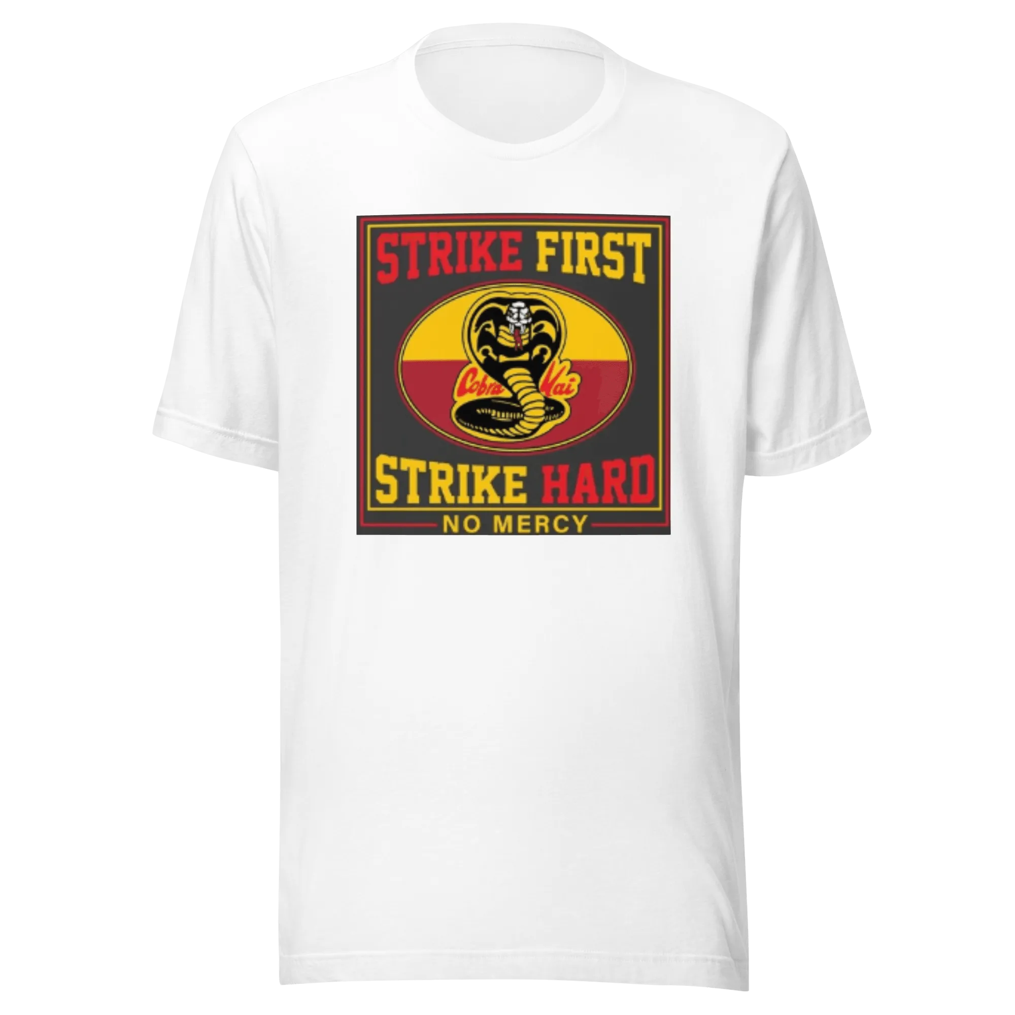 Karate T-shirt Cobra Kai Strike First No Mercy Short Sleeve Ultra Soft Cotton Crewneck Top