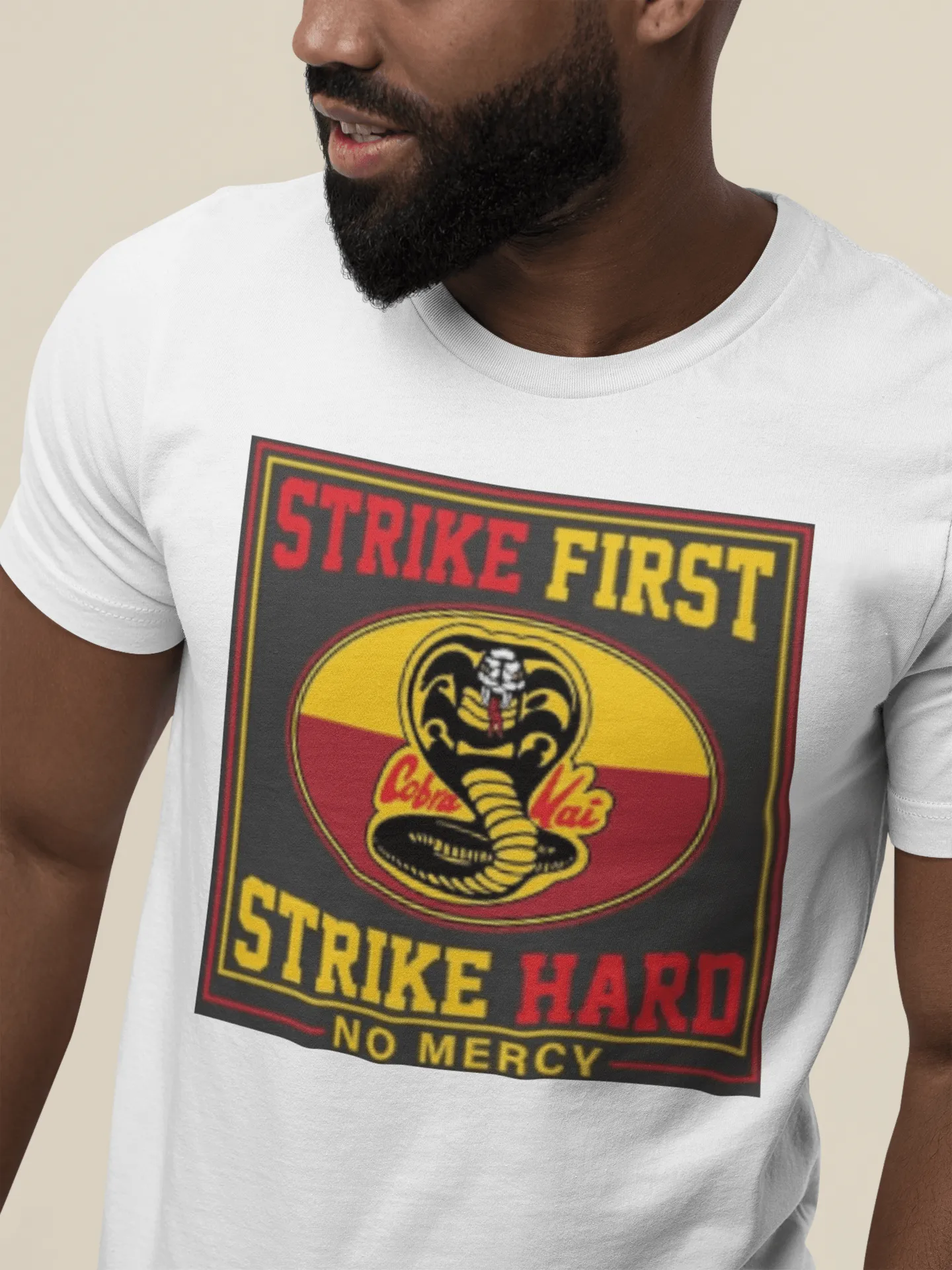 Karate T-shirt Cobra Kai Strike First No Mercy Short Sleeve Ultra Soft Cotton Crewneck Top