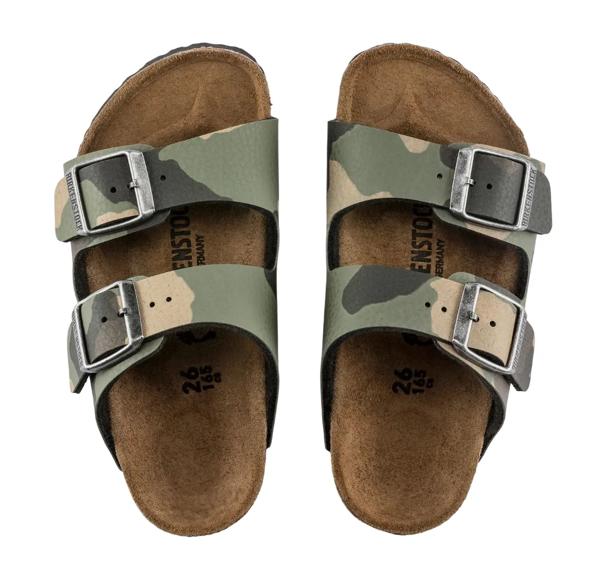 Kids Birkenstock Arizona Birko-Flor Camo Khaki Unisex Slip On Sandals