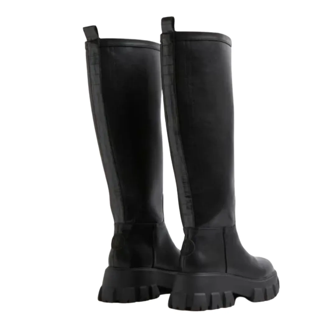 Knee High Lug Sole Boots Black SIZE 41