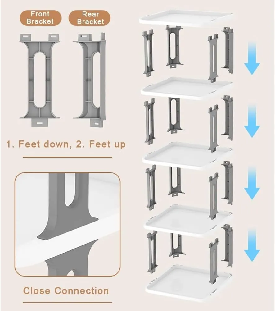 Kuber Industries (Set of 5) Waterproof Plastic Chappal Stand for Slipper & Footwear | 4-Layer Portable Shoe Rack For Home | Collapsible Design - Black