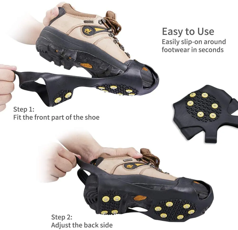 KUYOU Ice Anti Slip Tread Footwear Spikes with 10 Steel Studs Crampons