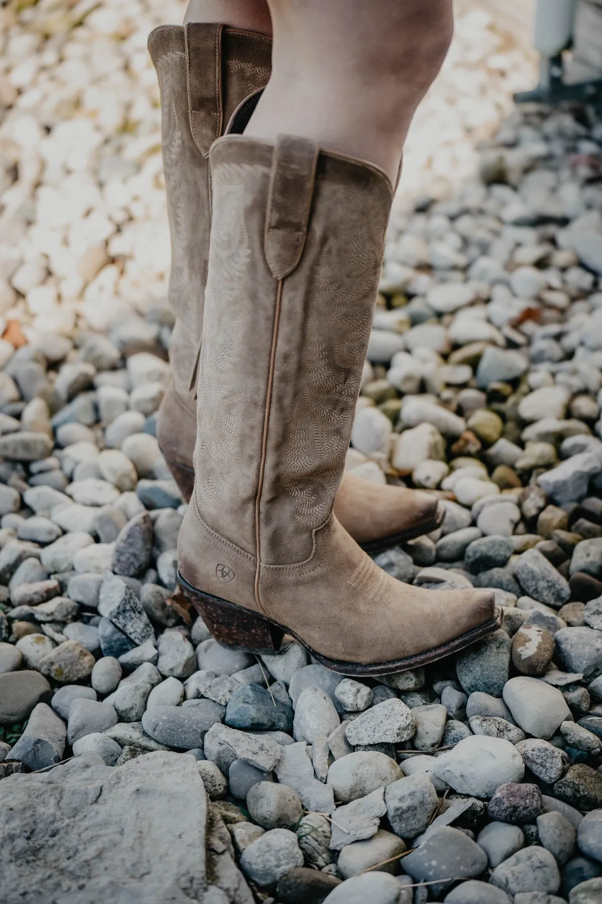 'Laramie' Ariat Tall Suede Western Boot with Calf Stretch Fit {Distressed Dijon}