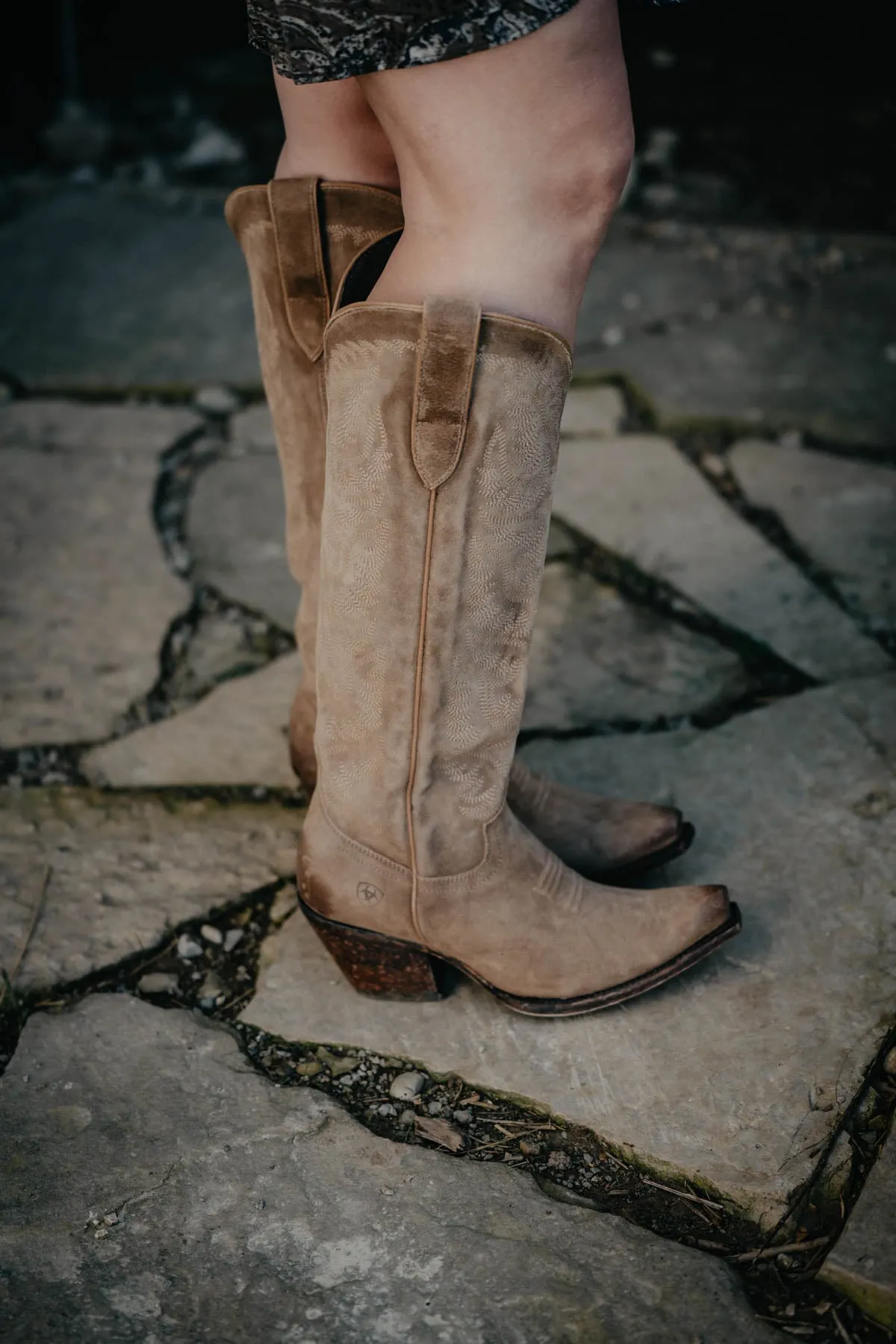 'Laramie' Ariat Tall Suede Western Boot with Calf Stretch Fit {Distressed Dijon}