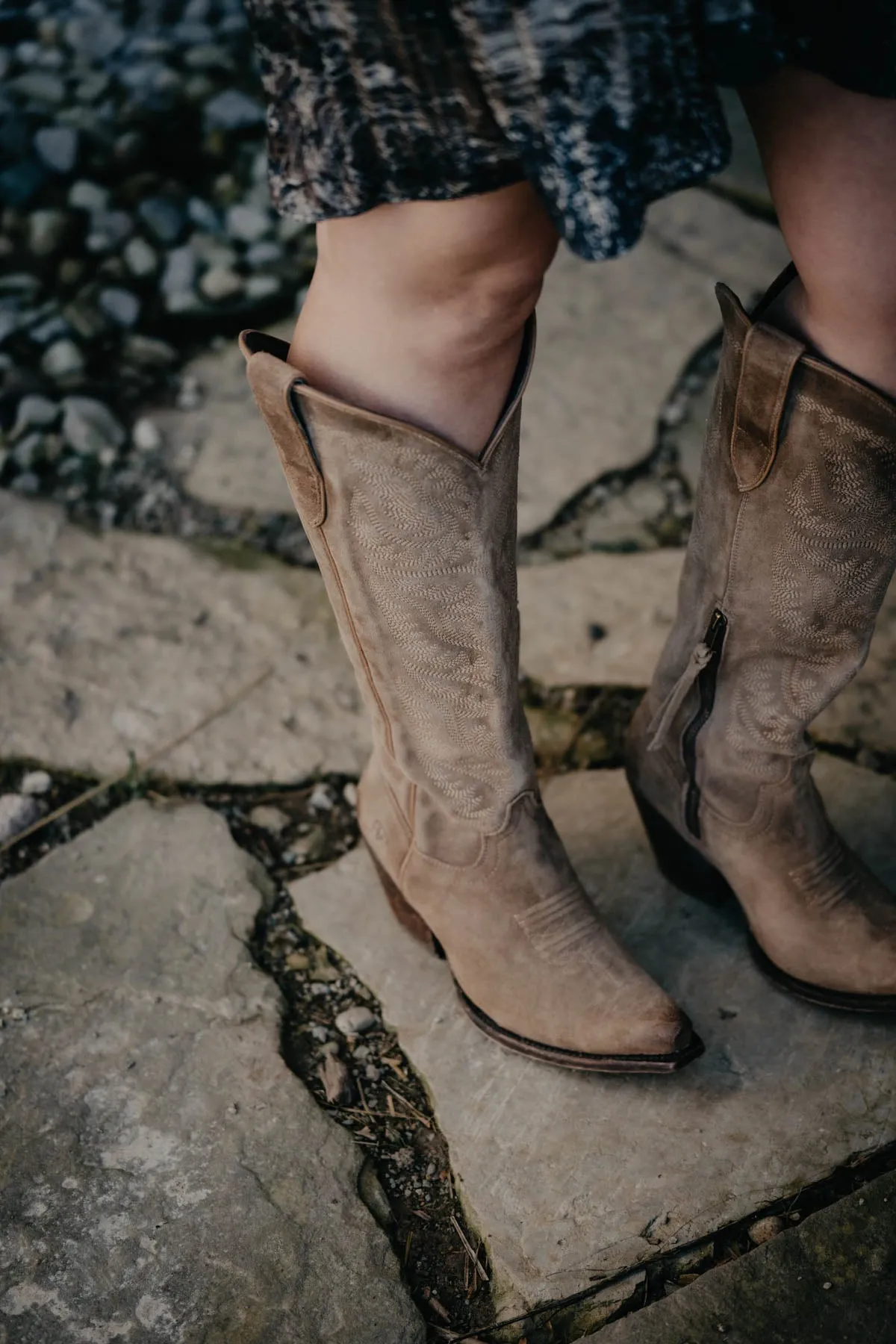 'Laramie' Ariat Tall Suede Western Boot with Calf Stretch Fit {Distressed Dijon}