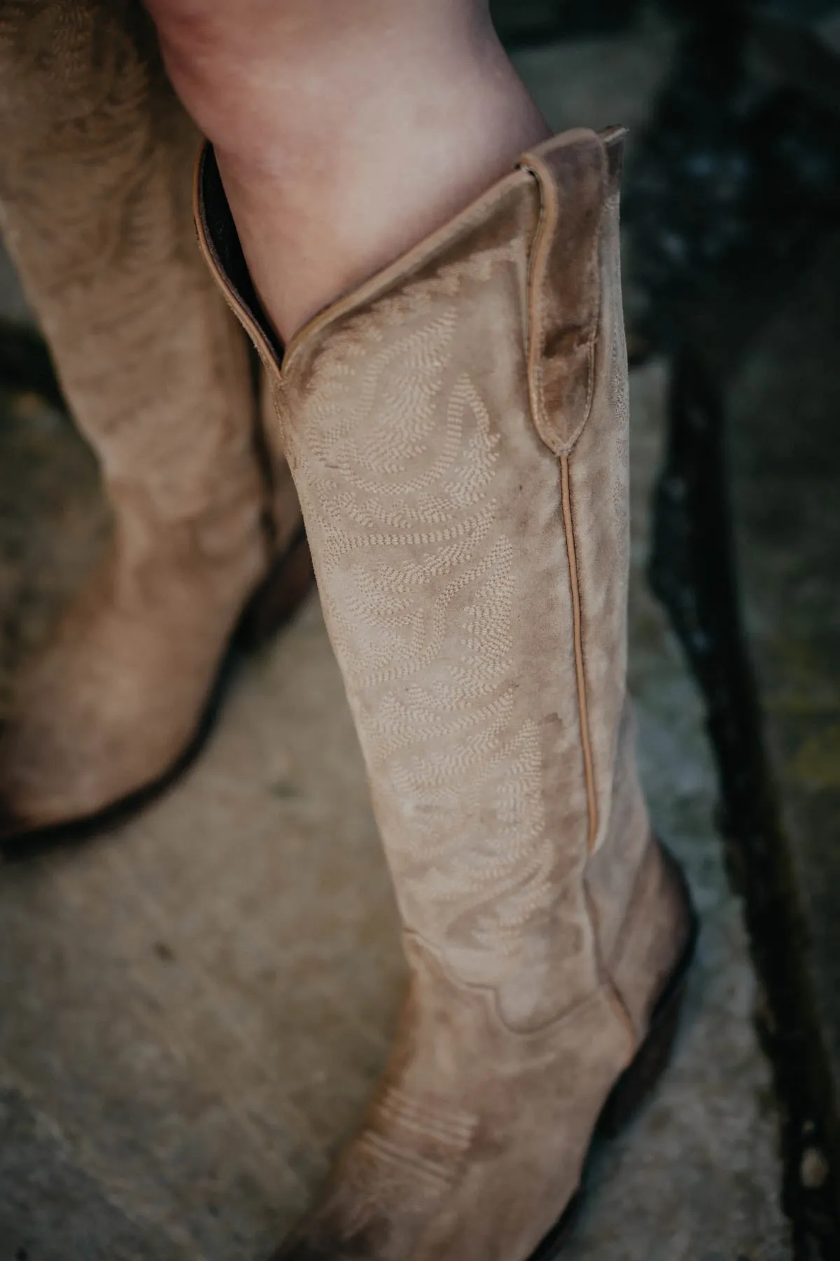 'Laramie' Ariat Tall Suede Western Boot with Calf Stretch Fit {Distressed Dijon}