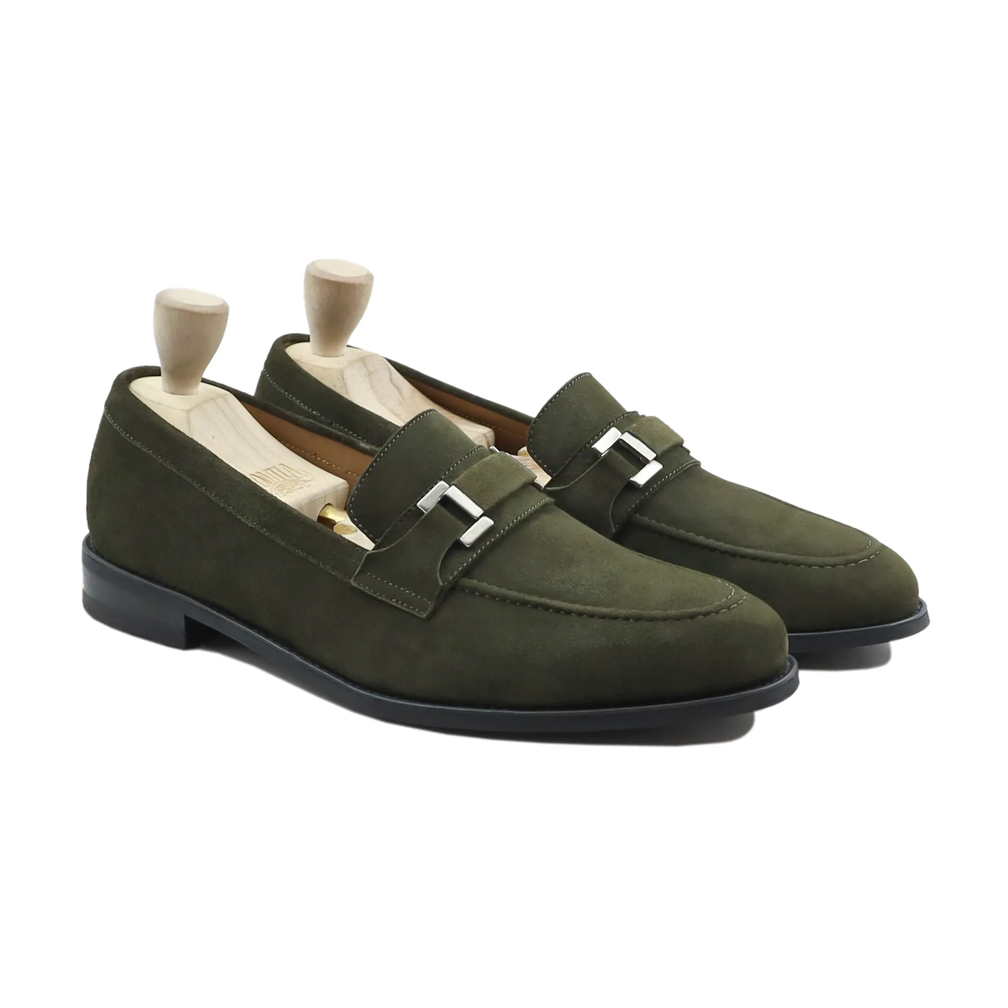 Larimar - Men's Olive Green Kid Suede Loafer