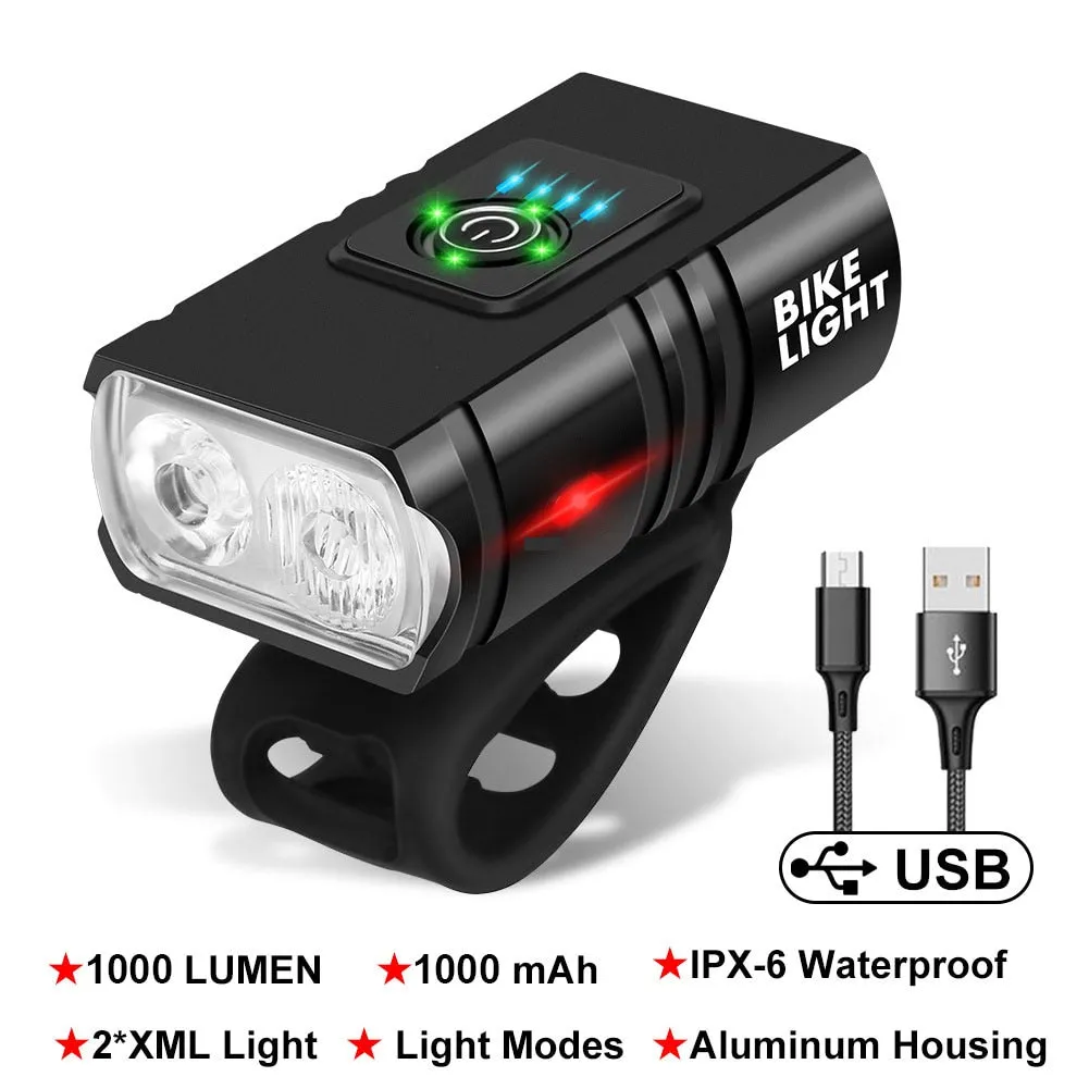 LED Bicycle Light 1000LM USB Rechargeable Bike Front Lamp