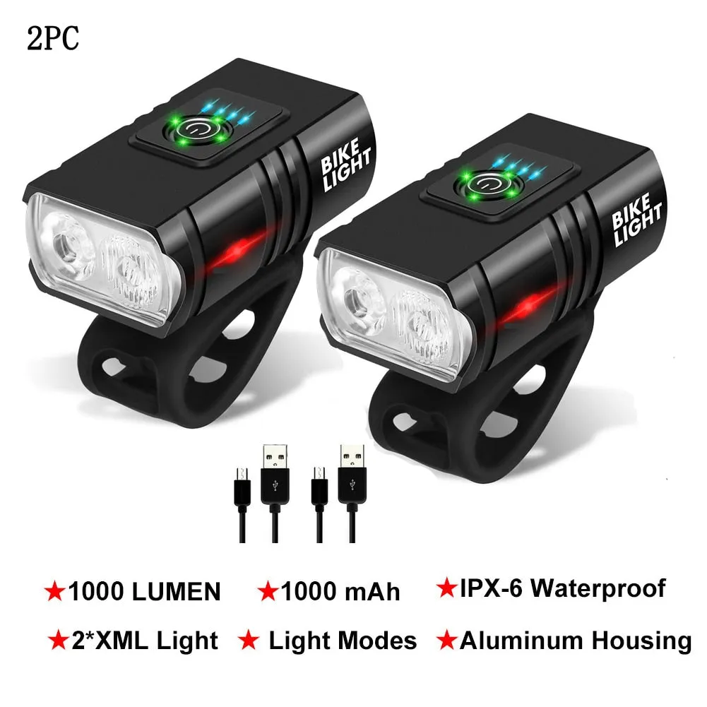 LED Bicycle Light 1000LM USB Rechargeable Bike Front Lamp