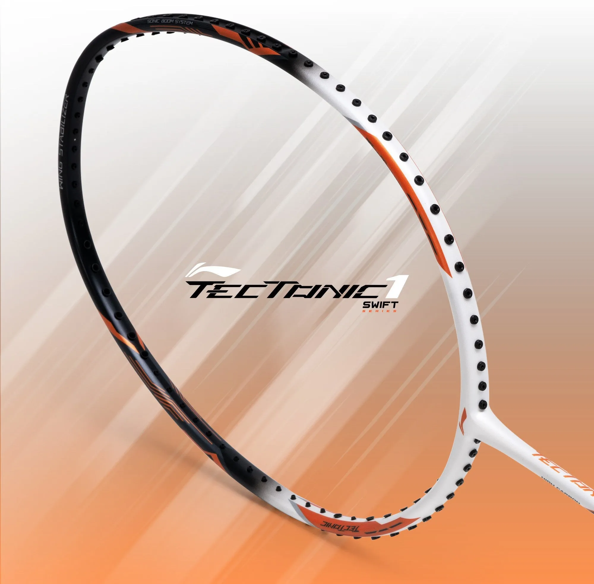 Li-Ning Tectonic 1S Strung Badminton Racquet (White / Black / Grey)