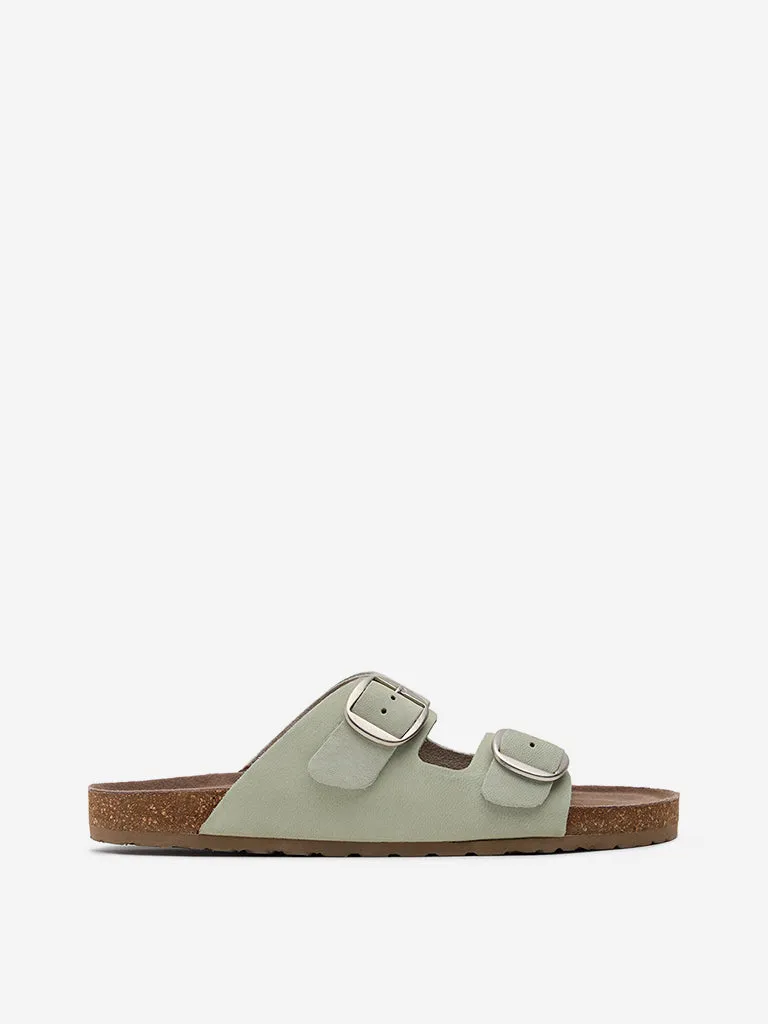 LUNA BLU Mint Dual-Strap Leather Slip-On Sandals