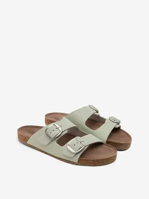 LUNA BLU Mint Dual-Strap Leather Slip-On Sandals