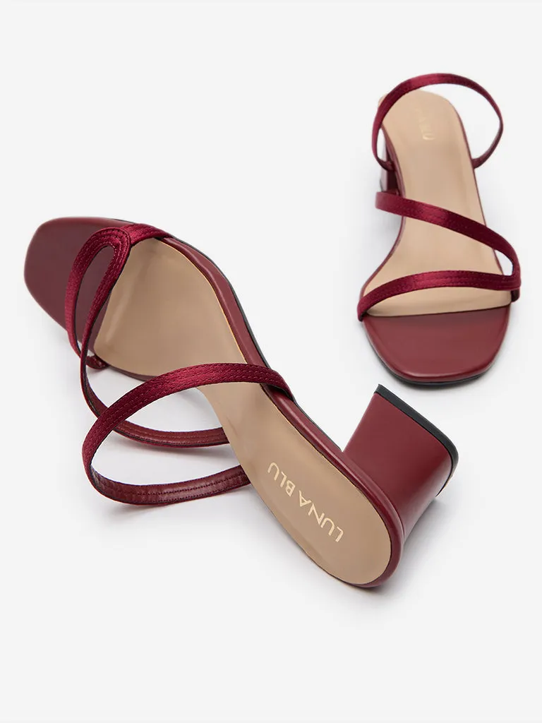 LUNA BLU Red Z-Pattern Block Heel Sandals