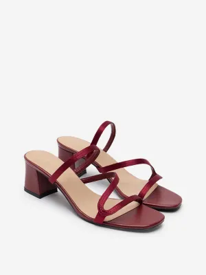 LUNA BLU Red Z-Pattern Block Heel Sandals