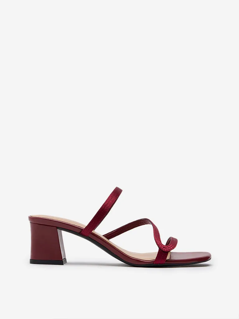 LUNA BLU Red Z-Pattern Block Heel Sandals