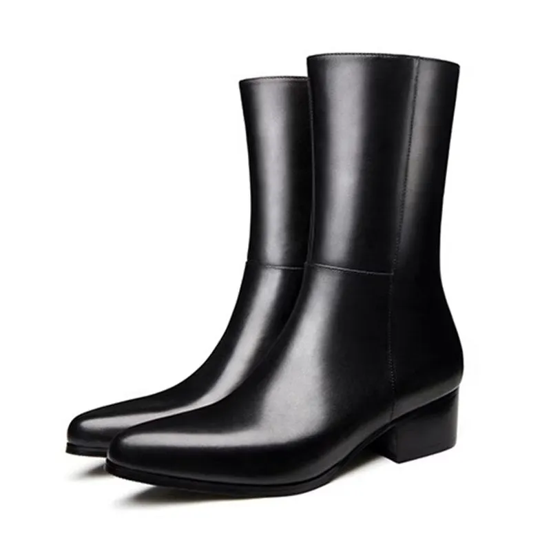 LuxeLeather Chic Pointed Toe Mid-Calf Boots